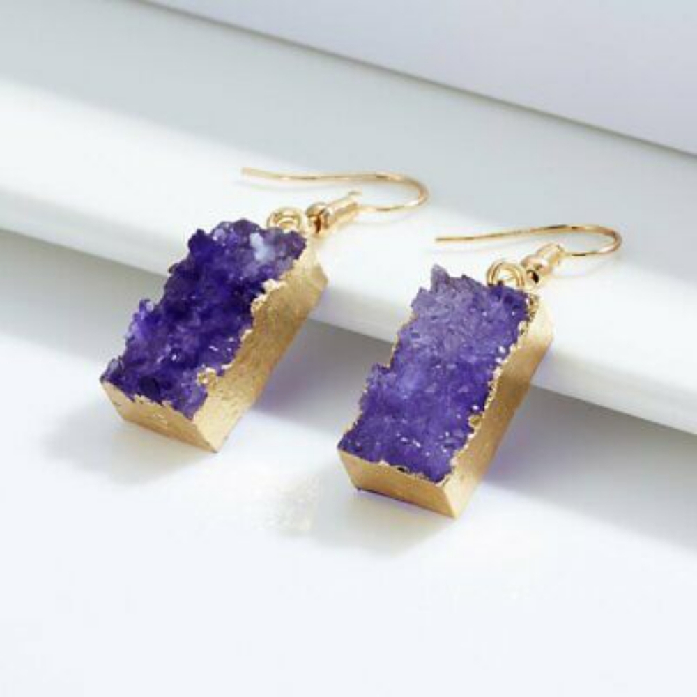 Natural Stone Rectangular Resin Earrings - Picture 3 of 4